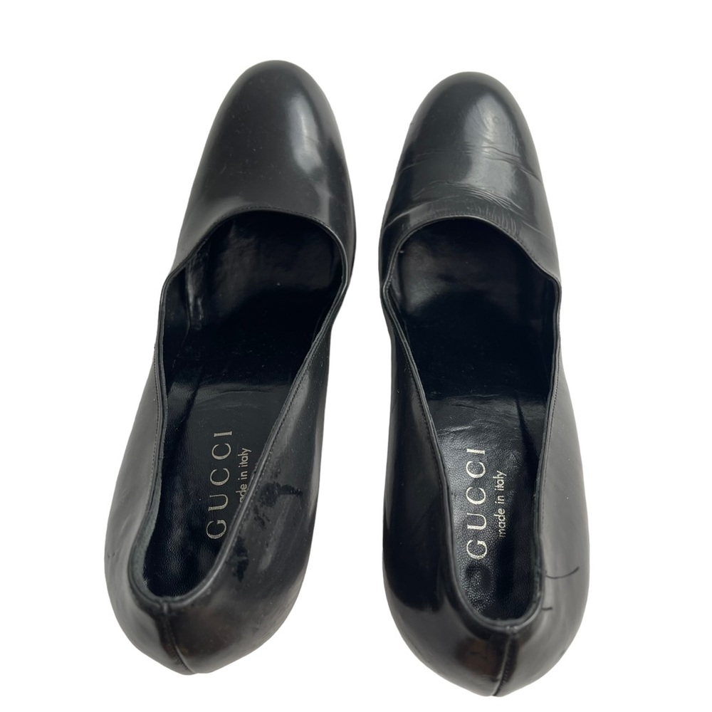 Gucci Black Leather Round-Toe Block Heel Pumps - Picture 6 of 13